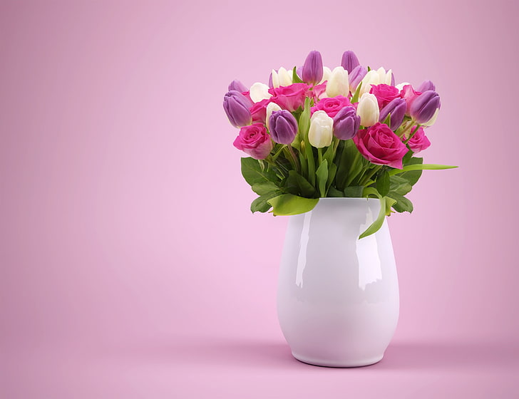 Hd Wallpaper Flower Bouquet Colorful Flower Vase Roses Pink