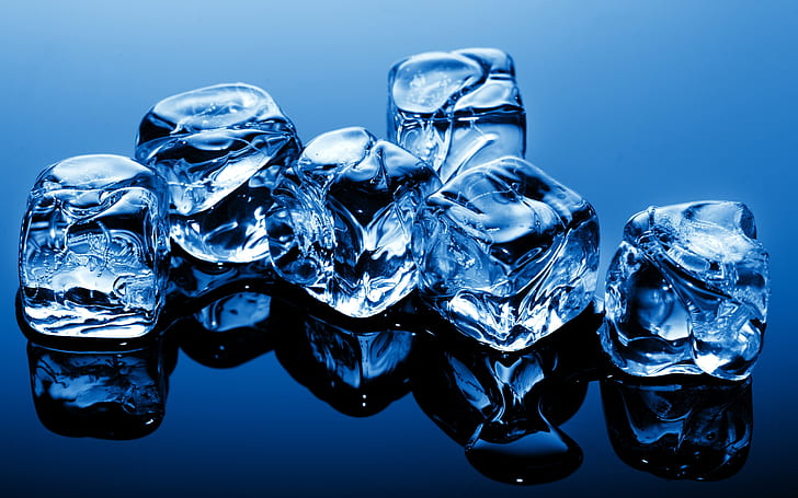 Blue theme, cold ice cubes, HD wallpaper