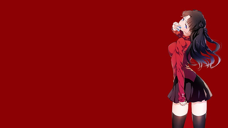 anime, anime girls, Fate Series, Tohsaka Rin, red, one person, HD wallpaper