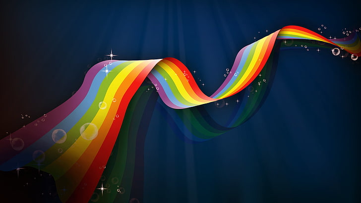 rainbow wave wallpaper, rainbows, abstract, colorful, blue, digital art, HD wallpaper