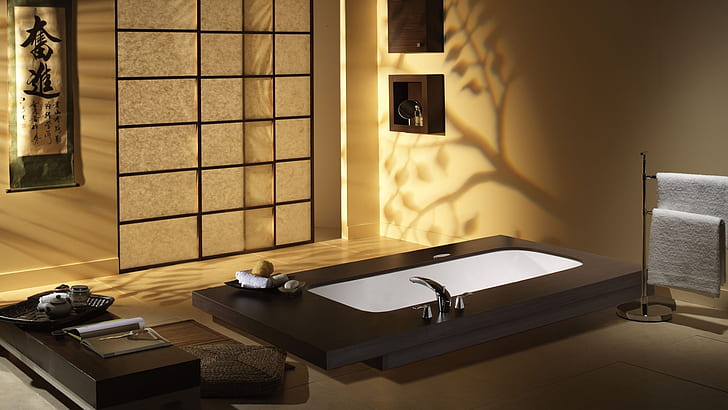 Bathroom Bath Tub Tub HD, japanese style bath, architecture, HD wallpaper