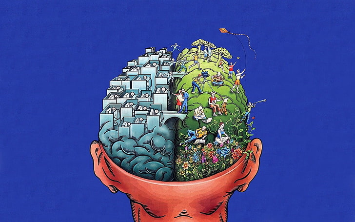 brain and people symbolic art, life, blue, sky, art and craft