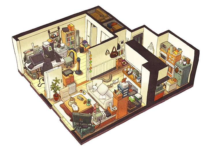 multicolored house room illustration, cartoon, isometric, vector, HD wallpaper