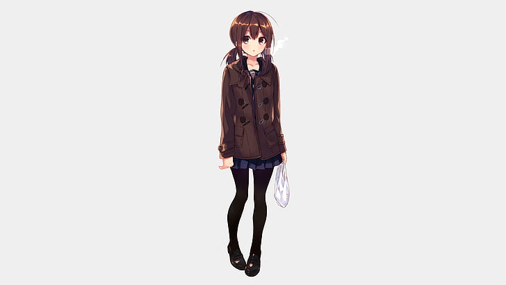 anime girls, long hair, dark hair, school uniform, HD wallpaper