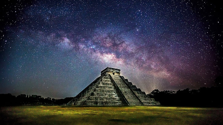 ancient, night, night sky, starry, mexico, kukulcan, kukulcan pyramid