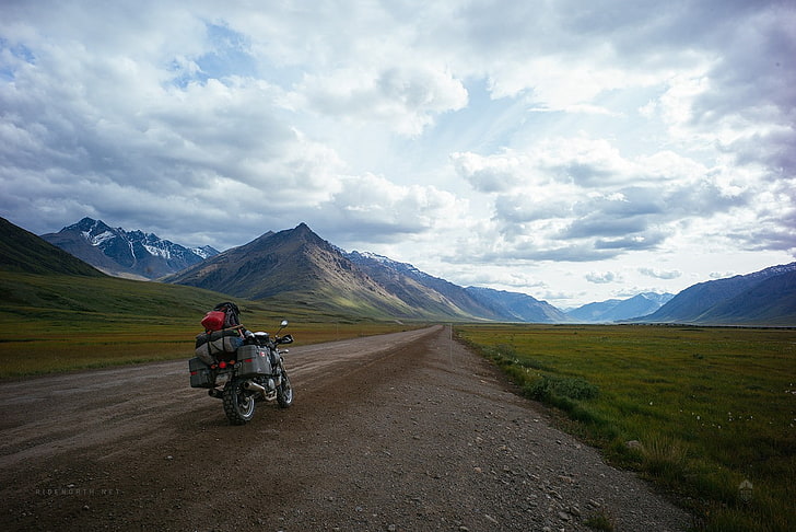 dirt road, transportation, mountain, cloud - sky, motorcycle, HD wallpaper