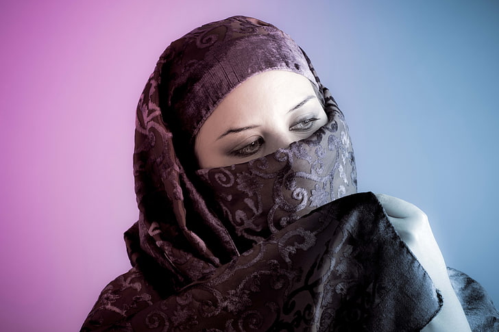 women's black hijab headscarf, woman, person, veil, cloth, islam, HD wallpaper