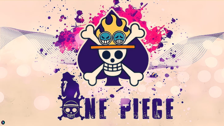 One Piece logo, Portgas D. Ace, paint splatter, digital art, abstract