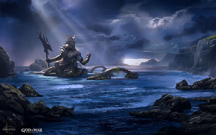 God of War character, painting, mythology, Poseidon, God of War: ascension, HD wallpaper