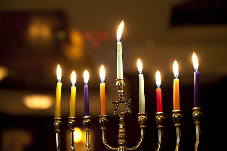 candles, hanukkah, menorah, HD wallpaper