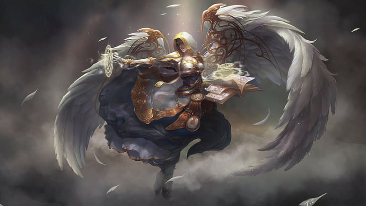 female angel, World of Warcraft, fantasy art, smoke - physical structure