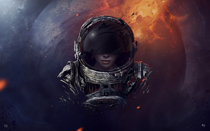 person wearing astronaut suit digital wallpaper, space, fantasy art