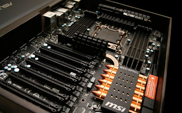 motherboards, computer, PC gaming, desk, MSI, technology, HD wallpaper