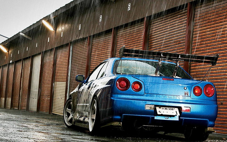 blue coupe, Nissan Skyline GT-R R34, JDM, car, blue cars, mode of transportation, HD wallpaper