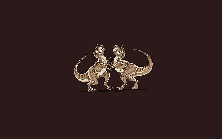 T-Rex Cat Fight, two brown dinosaur wallpaper, Funny, fighting, HD wallpaper