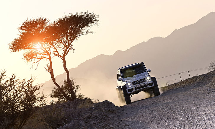 white vehicle, Gelenvagen, Mercedes-Benz G-Class, 6x6, desert, HD wallpaper