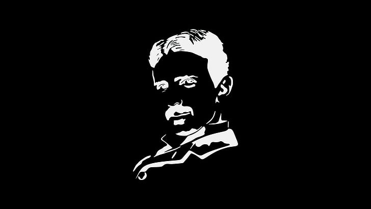 Nikola Tesla, scientists, representation, copy space, black background, HD wallpaper