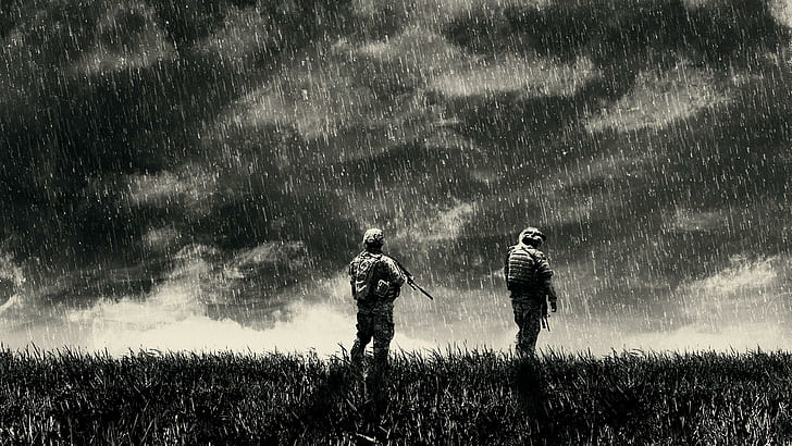 HD wallpaper: Soldiers in the rain, two soldier overall suit, digital art,  1920x1080 | Wallpaper Flare