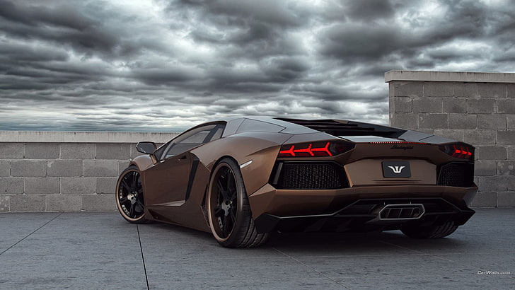 brown sports car, Lamborghini Aventador, vehicle, cloud - sky