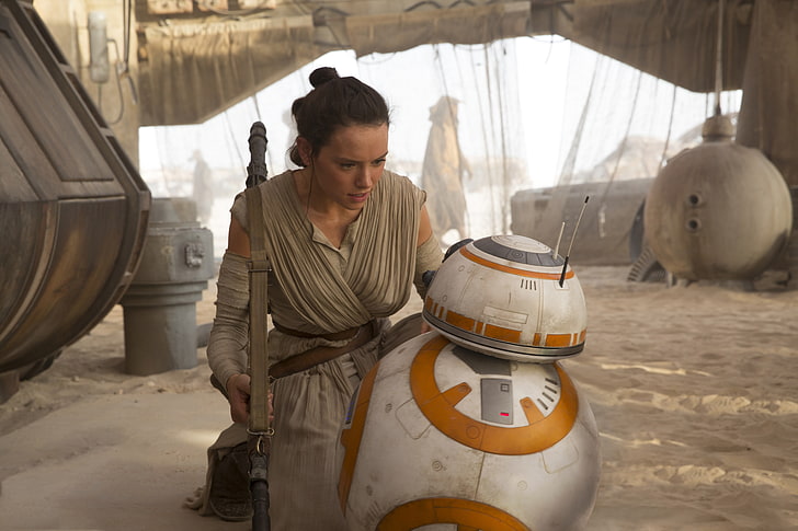 Star Wars BB-8, Star Wars: The Force Awakens, Daisy Ridley, one person, HD wallpaper