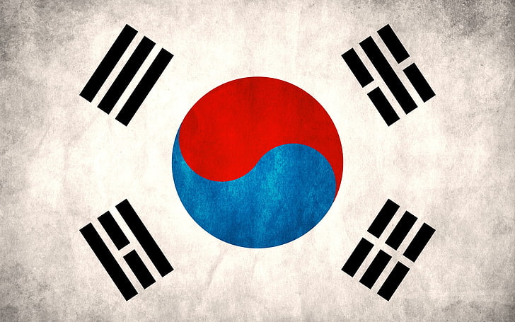 South Korea, flag, Asian, Korean, Taegeukgi, red, circle, geometric shape, HD wallpaper
