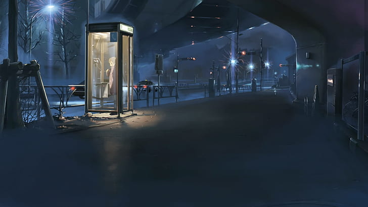 5 Centimeters Per Second Anime HD, lighted telephone booth graphic