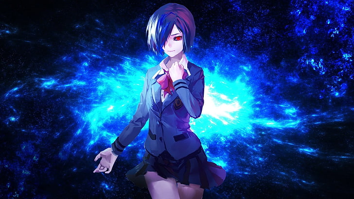 woman wearing blue and black uniform anime character, Tokyo Ghoul