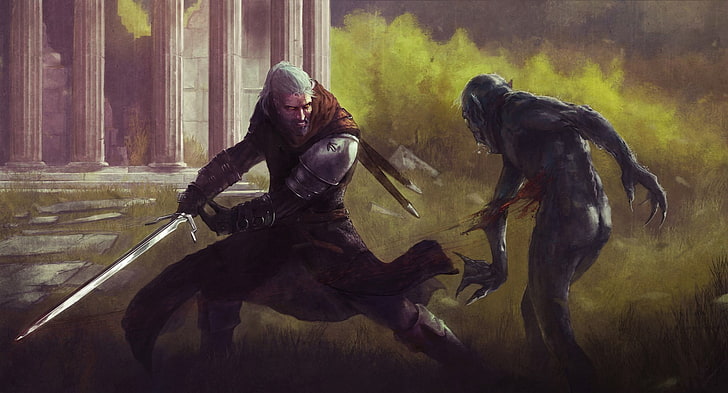Geralt from The Witcher digital artwork, fantasy art, Geralt of Rivia