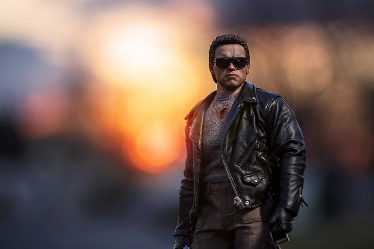 men's black leather jacket, toys, movies, Terminator, cyborg, HD wallpaper