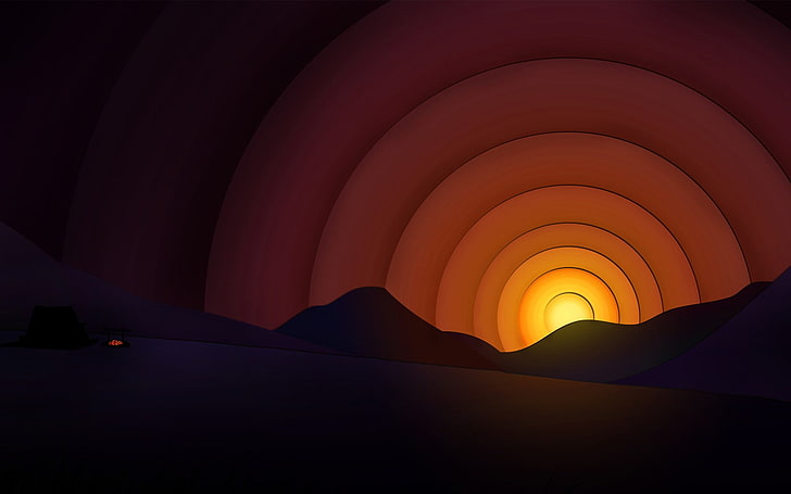 digital art, sunset, mountains, no people, arch, orange color