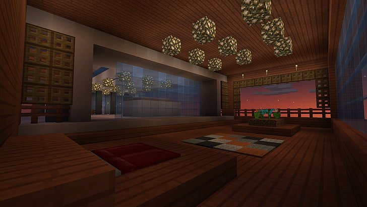 brown wooden framed glass top coffee table, Minecraft, minimalism, HD wallpaper