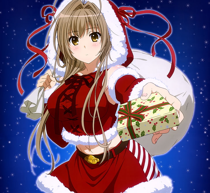 Santa costume, anime girls, Amagi Brilliant Park, Sento Isuzu, HD wallpaper
