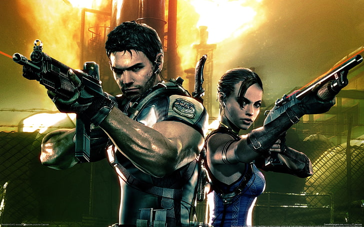 machine gun shotguns chris redfield sheva alomar resident evil 5 2560x1600  Video Games Resident Evil HD Art