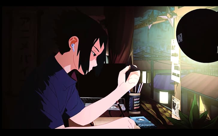 LoFi, Uchiha Sasuke, Naruto (anime), Chillhop Music, airpods, HD wallpaper