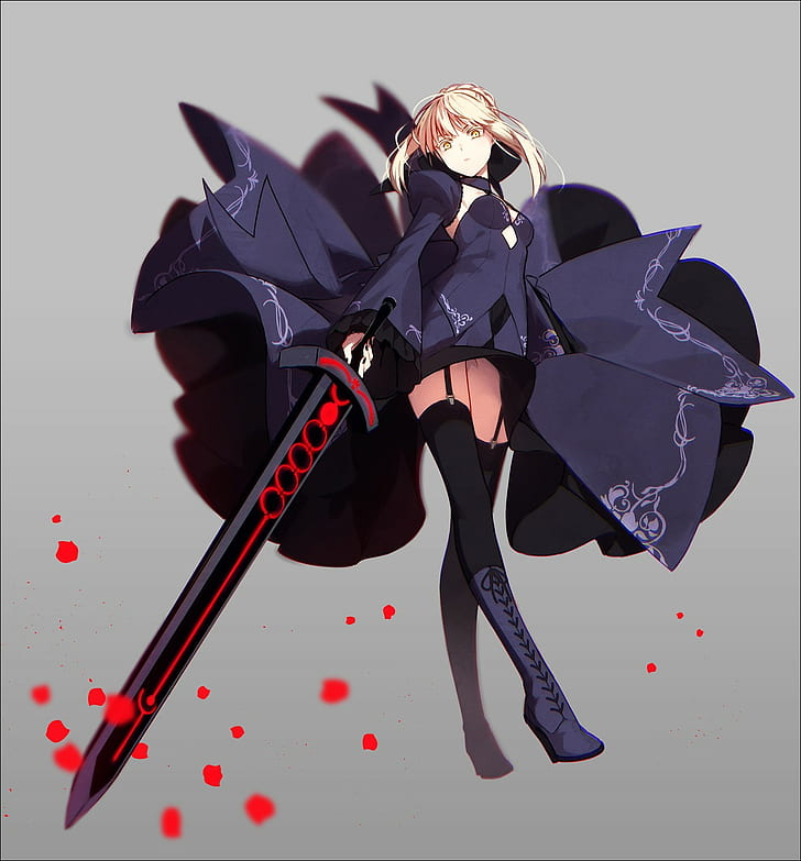 blonde-haired woman holding sword anime character illustration
