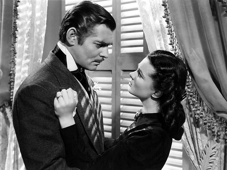Movie, Gone With The Wind, Black and White, Clark Gable, Couple, HD wallpaper