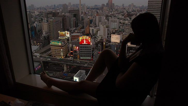 women's gray short-sleeved shirt, city lights, Japan, cityscape