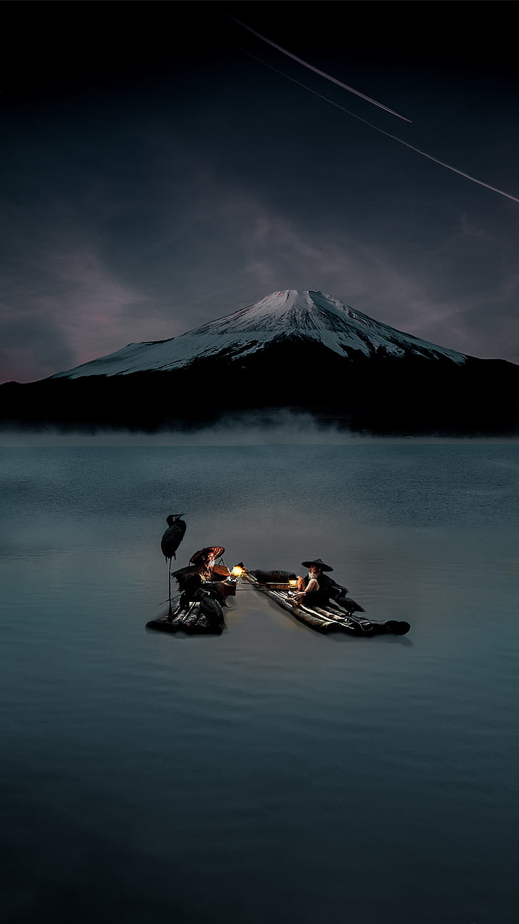 Photoshop, André Fonseca, lake, snowy peak, mountains, water, HD wallpaper