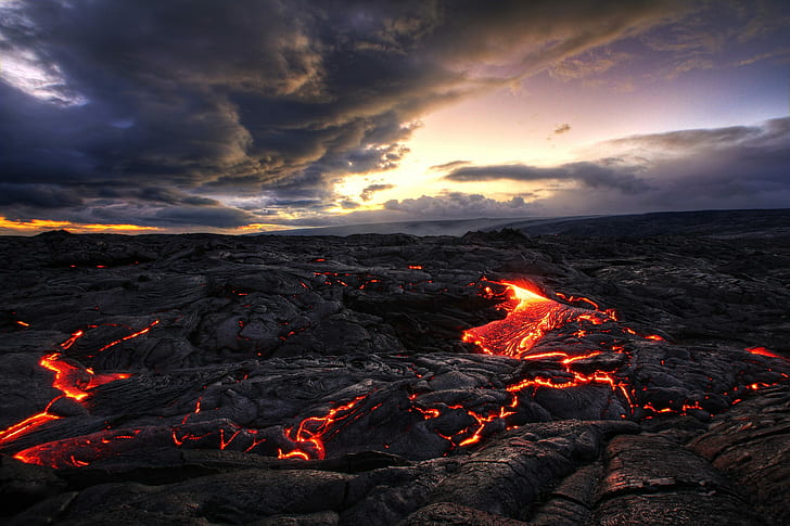 rock, clouds, volcano, Indonesia, landscape, lava