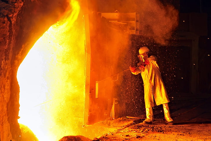 industrial, burning, fire, one person, fire - natural phenomenon