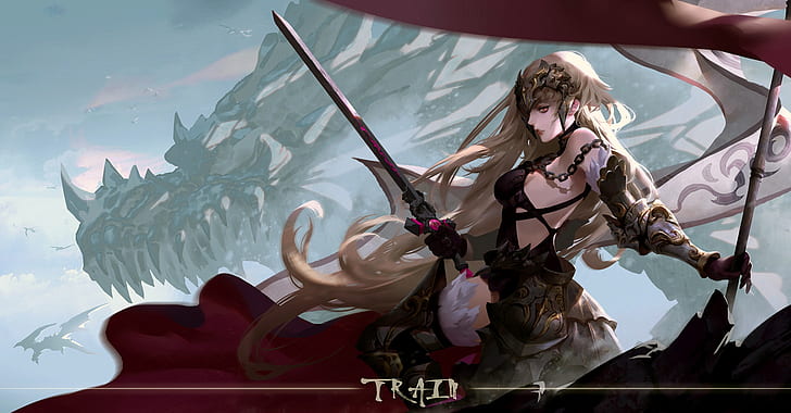 girl, sword, fantasy, armor, long hair, weapon, anime, art, HD wallpaper