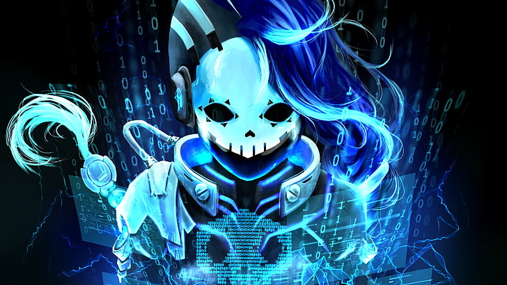 blue haired anime character, Overwatch, video games, Sombra (Overwatch)