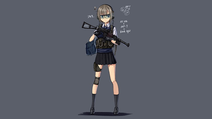 anime, anime girls, gun, weapon, AS Val, OKP-7, full length