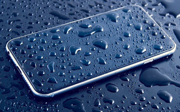 space gray iPhone 6s, apple, drops, surface, wet, liquid, rain, HD wallpaper