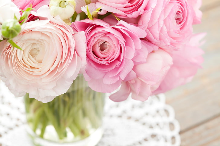 pink petaled flowers, bouquet, buttercups, pink Color, rose - Flower, HD wallpaper