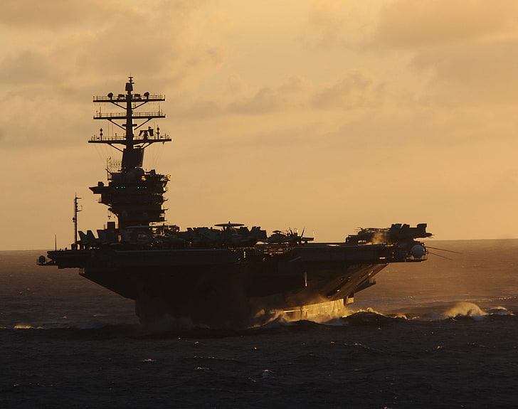 US Navys Great Green Fleet at Sunset, black aircraft carrier, HD wallpaper