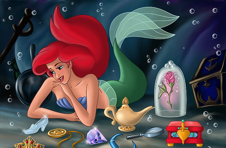HD wallpaper: Ariel from Little Mermaid, castle, cartoon, tale, chest,  treasures | Wallpaper Flare