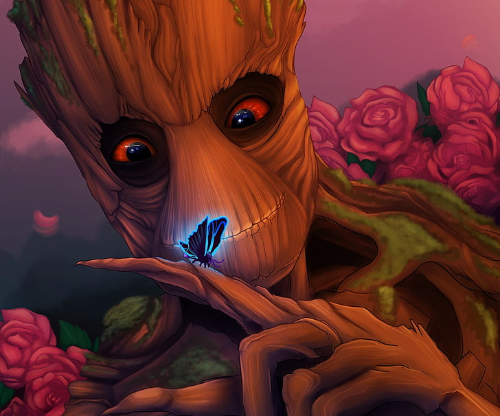 HD wallpaper: Marvel Groot digital wallpaper, look, tree, butterfly,  guardians of the galaxy | Wallpaper Flare