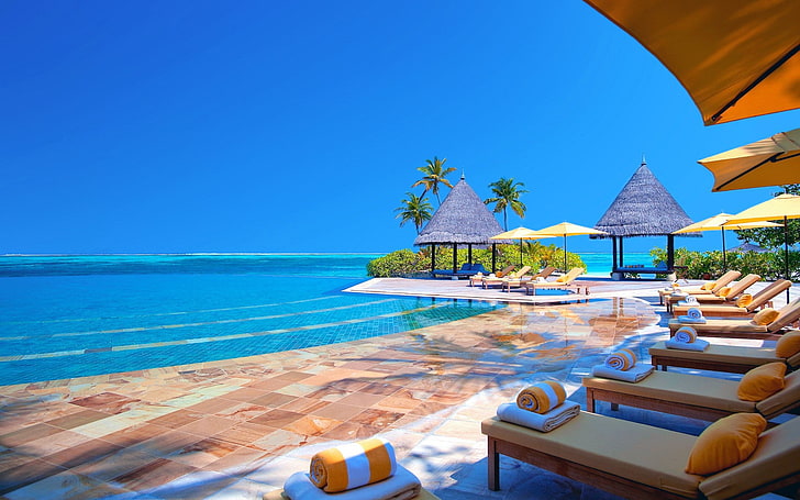 resort, water, swimming pool, luxury, travel destinations, wealth, HD wallpaper