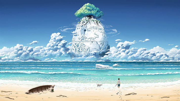 Laputa, sea, Studio Ghibli, Castle in the Sky, water, land, HD wallpaper